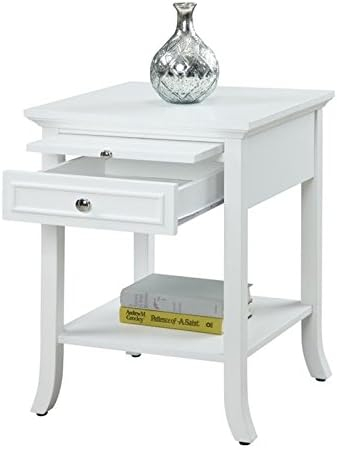 Convenience Concepts American Heritage Logan End Table with Drawer and Slide, White Faux Marble Top/Black