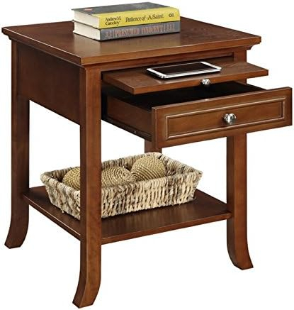 Convenience Concepts American Heritage Logan End Table with Drawer and Slide, White Faux Marble Top/Black