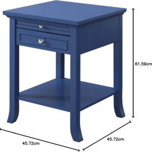 Convenience Concepts American Heritage Logan End Table with Drawer and Slide, White Faux Marble Top/Black