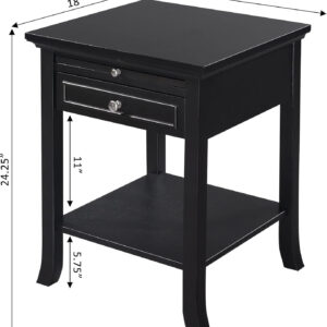 Convenience Concepts American Heritage Logan End Table with Drawer and Slide, White Faux Marble Top/Black