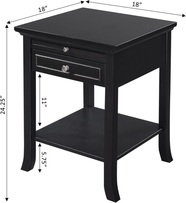 Convenience Concepts American Heritage Logan End Table with Drawer and Slide, White Faux Marble Top/Black