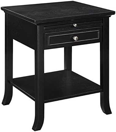 Convenience Concepts American Heritage Logan End Table with Drawer and Slide, White Faux Marble Top/Black