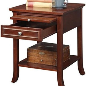 Convenience Concepts American Heritage Logan End Table with Drawer and Slide, White Faux Marble Top/Black