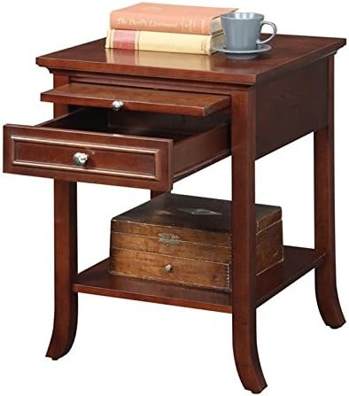 Convenience Concepts American Heritage Logan End Table with Drawer and Slide, White Faux Marble Top/Black