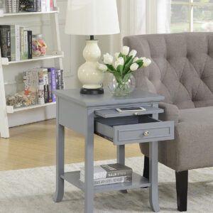 Convenience Concepts American Heritage Logan End Table with Drawer and Slide, White Faux Marble Top/Black