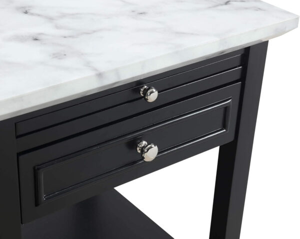 Convenience Concepts American Heritage Logan End Table with Drawer and Slide, White Faux Marble Top/Black
