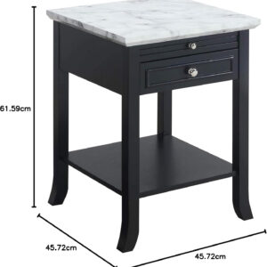 Convenience Concepts American Heritage Logan End Table with Drawer and Slide, White Faux Marble Top/Black