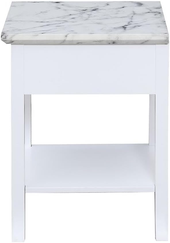 Convenience Concepts American Heritage Logan End Table with Drawer and Slide, White Faux Marble Top/Black