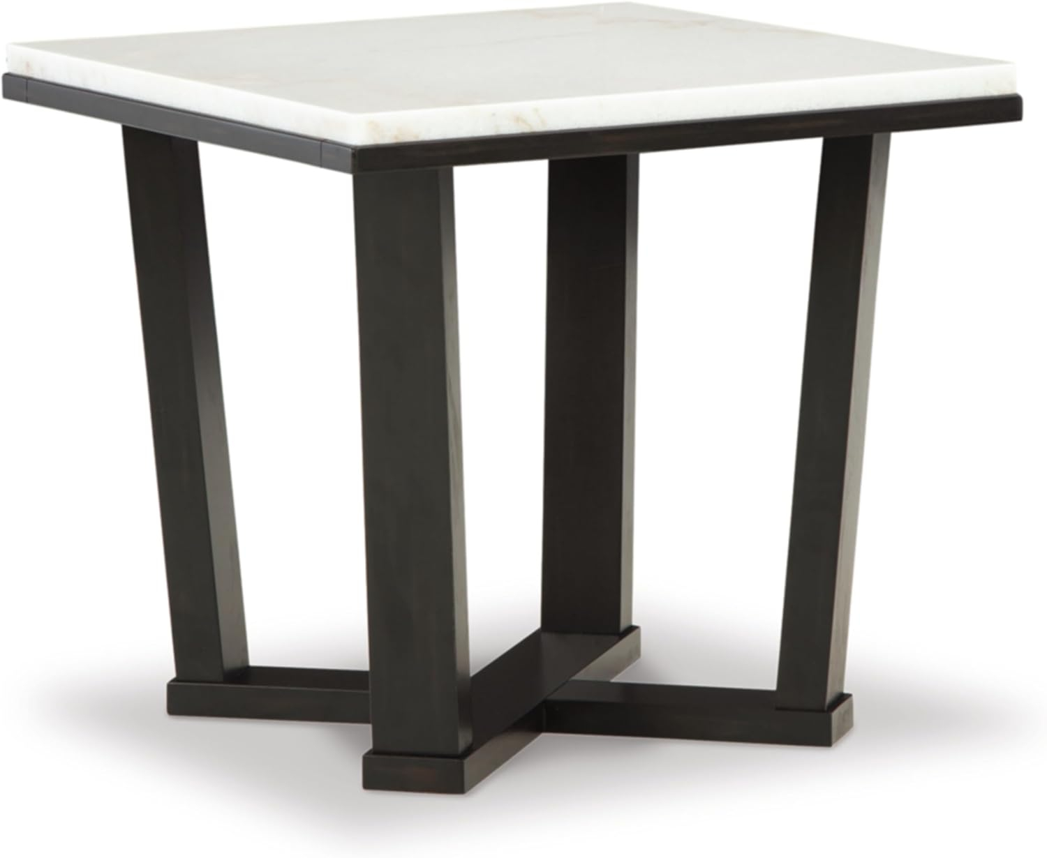 Signature Design by Ashley Fostead Contemporary Square 24" End Table with Marble Top, White Marble & Dark Brown