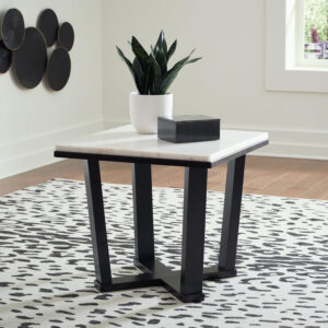 688872e9a3c7b4de0c99a7b73647c5fd5e0fa551a6291c3c13976.jpg Signature Design by Ashley Fostead Contemporary Square 24" End Table with Marble Top, White Marble & Dark Brown