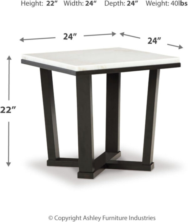 688872ebccd69dac29cbb595e5c293e30f528f60604b8ac51148e.jpg Signature Design by Ashley Fostead Contemporary Square 24" End Table with Marble Top, White Marble & Dark Brown
