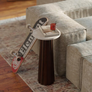 Ma'gro Drink Table – Solid Mango Wood Fluted Base with Real White Marble Top | Farmhouse Accent Side Table for Boho Decor, Bedside, Entryway, Plant Stand, Night Stand & Small Living Spaces