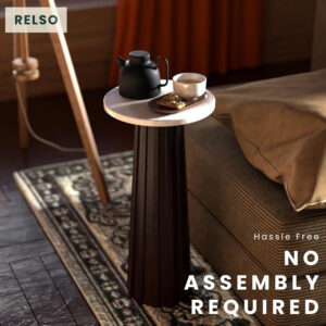 Ma'gro Drink Table – Solid Mango Wood Fluted Base with Real White Marble Top | Farmhouse Accent Side Table for Boho Decor, Bedside, Entryway, Plant Stand, Night Stand & Small Living Spaces