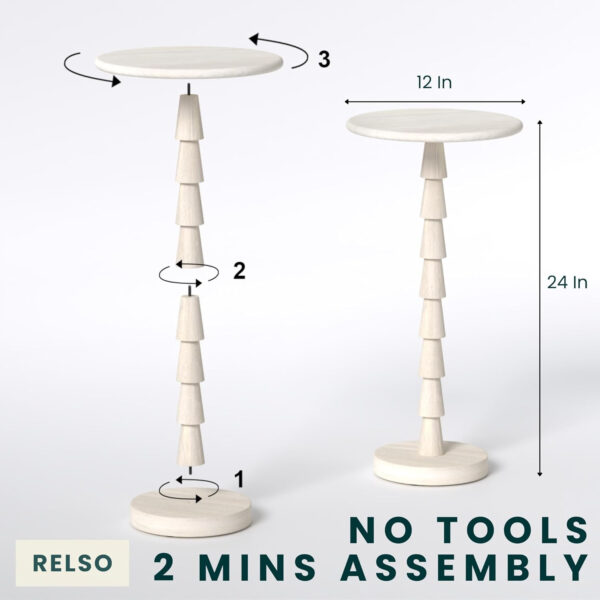 Ma'gro Drink Table – Solid Mango Wood Fluted Base with Real White Marble Top | Farmhouse Accent Side Table for Boho Decor, Bedside, Entryway, Plant Stand, Night Stand & Small Living Spaces