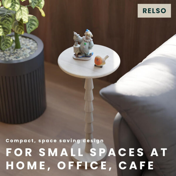 Ma'gro Drink Table – Solid Mango Wood Fluted Base with Real White Marble Top | Farmhouse Accent Side Table for Boho Decor, Bedside, Entryway, Plant Stand, Night Stand & Small Living Spaces