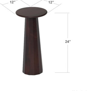 Ma'gro Drink Table – Solid Mango Wood Fluted Base with Real White Marble Top | Farmhouse Accent Side Table for Boho Decor, Bedside, Entryway, Plant Stand, Night Stand & Small Living Spaces