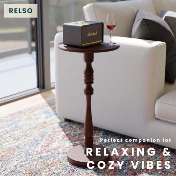 Ma'gro Drink Table – Solid Mango Wood Fluted Base with Real White Marble Top | Farmhouse Accent Side Table for Boho Decor, Bedside, Entryway, Plant Stand, Night Stand & Small Living Spaces