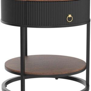 OIOG Round Side Table with Drawer, 2 Tier Night Stand with Shelf, Modern Side Table with Gold Legs for Living Room, Bedroom, Dorm, Marbling Natural Stone/Gold