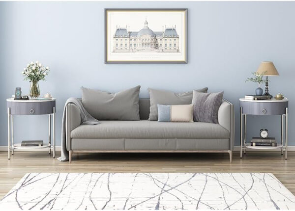 OIOG Modern End Table with Storage Drawer, Round 2-Tier Nightstand with Shelf, Gold Side Table with Metal Legs for Living Room, Bedroom, Office, Marbling Natural Stone/Gold