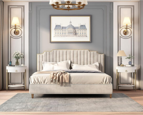 OIOG Modern End Table with Storage Drawer, Round 2-Tier Nightstand with Shelf, Gold Side Table with Metal Legs for Living Room, Bedroom, Office, Marbling Natural Stone/Gold