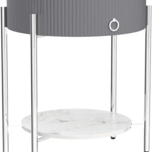 OIOG Modern End Table with Storage Drawer, Round 2-Tier Nightstand with Shelf, Gold Side Table with Metal Legs for Living Room, Bedroom, Office, Marbling Natural Stone/Gold