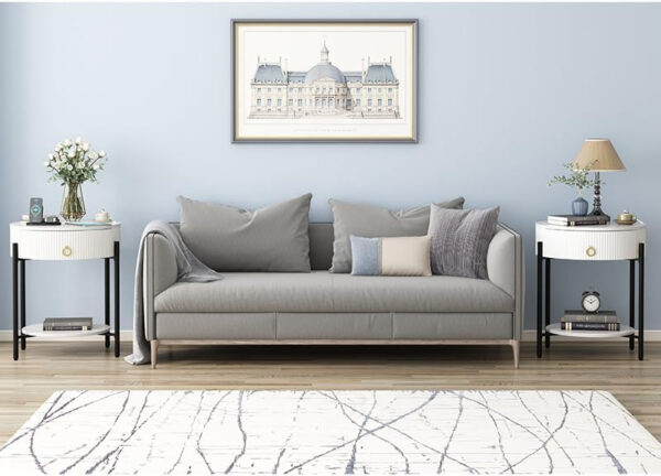 OIOG Modern End Table with Storage Drawer, Round 2-Tier Nightstand with Shelf, Gold Side Table with Metal Legs for Living Room, Bedroom, Office, Marbling Natural Stone/Gold