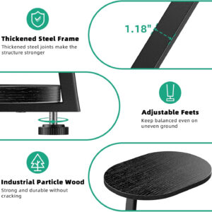 Side Table, Small End Table with Metal Frame, 3-Tier Bedside Tables, Round Side Tables for Living Room Bedroom Couch Bathroom, Oval, Pure Black
