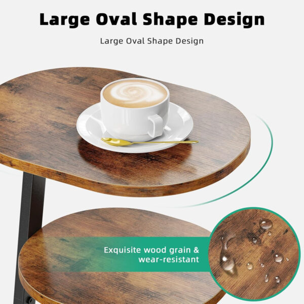 Side Table, Small End Table with Metal Frame, 3-Tier Bedside Tables, Round Side Tables for Living Room Bedroom Couch Bathroom, Oval, Pure Black