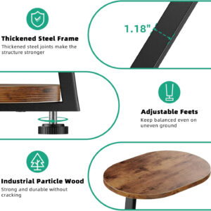 Side Table, Small End Table with Metal Frame, 3-Tier Bedside Tables, Round Side Tables for Living Room Bedroom Couch Bathroom, Oval, Pure Black