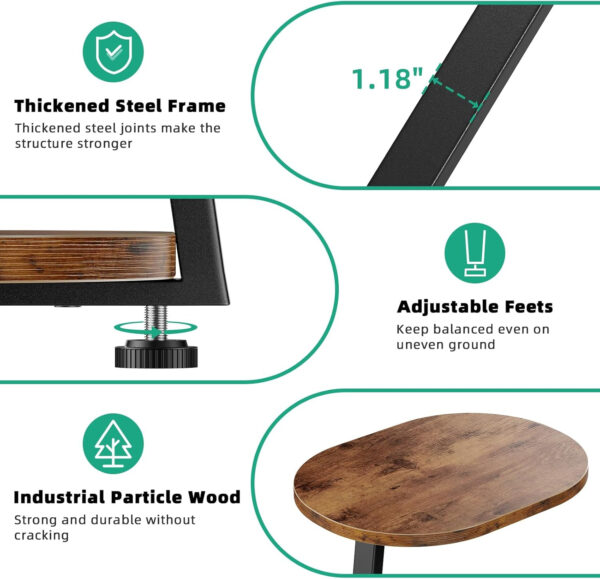 Side Table, Small End Table with Metal Frame, 3-Tier Bedside Tables, Round Side Tables for Living Room Bedroom Couch Bathroom, Oval, Pure Black