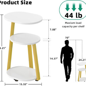 Side Table, Small End Table with Metal Frame, 3-Tier Bedside Tables, Round Side Tables for Living Room Bedroom Couch Bathroom, Oval, Pure Black