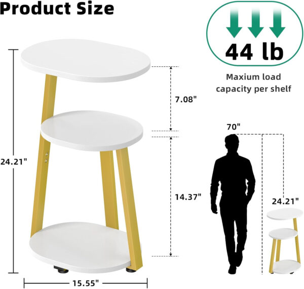 Side Table, Small End Table with Metal Frame, 3-Tier Bedside Tables, Round Side Tables for Living Room Bedroom Couch Bathroom, Oval, Pure Black