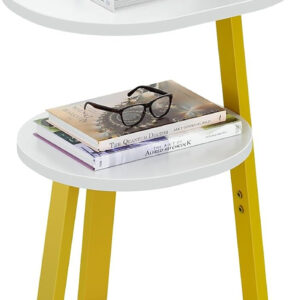 Side Table, Small End Table with Metal Frame, 3-Tier Bedside Tables, Round Side Tables for Living Room Bedroom Couch Bathroom, Oval, Pure Black