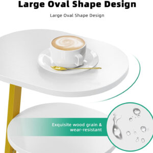 Side Table, Small End Table with Metal Frame, 3-Tier Bedside Tables, Round Side Tables for Living Room Bedroom Couch Bathroom, Oval, Pure Black