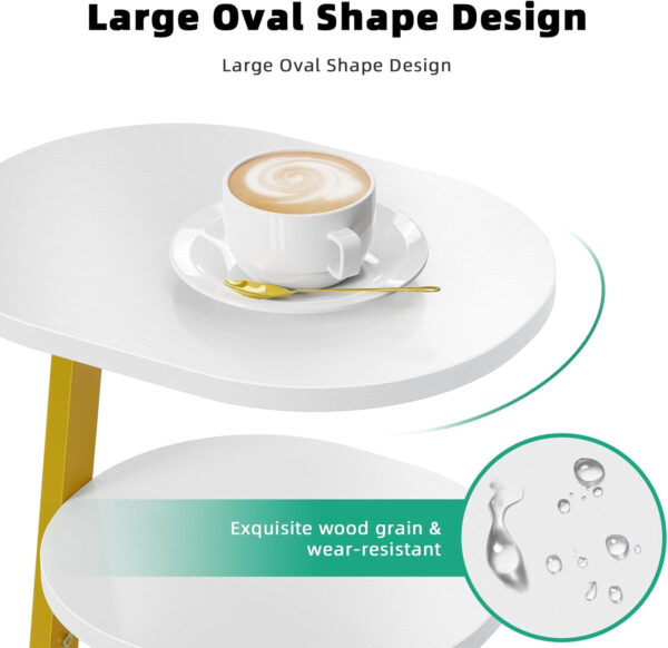 Side Table, Small End Table with Metal Frame, 3-Tier Bedside Tables, Round Side Tables for Living Room Bedroom Couch Bathroom, Oval, Pure Black