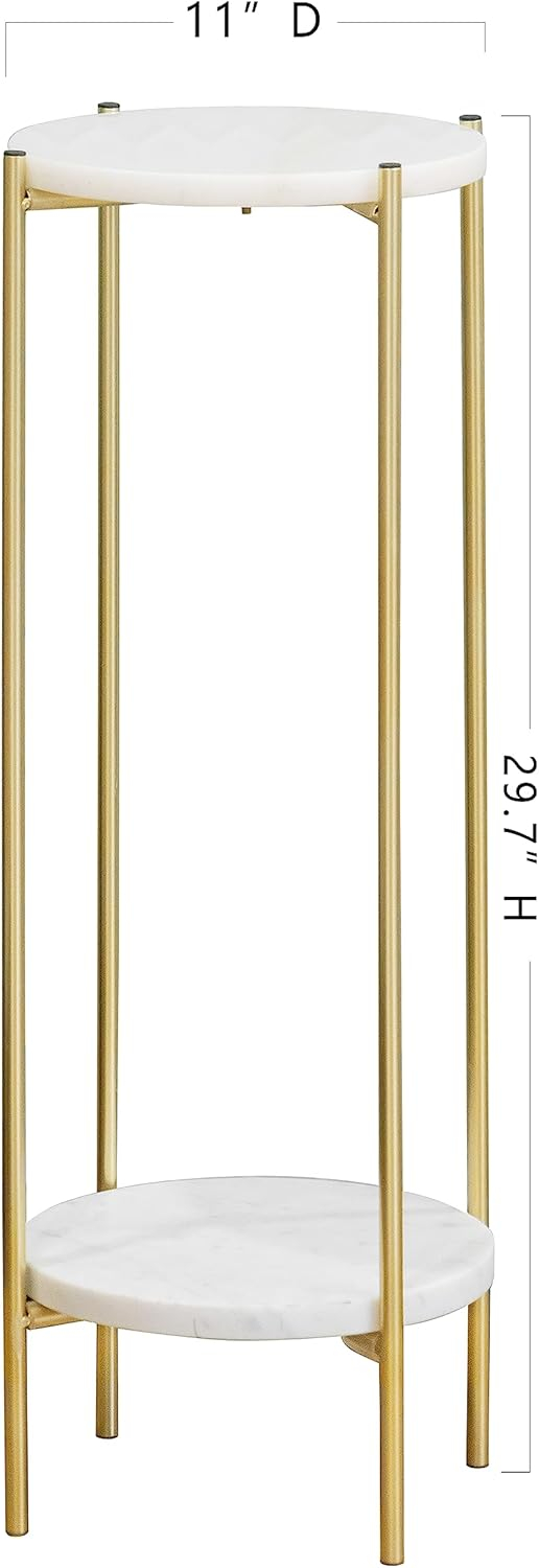 Metal Round 2 Tier Side End Table with Real Natural Marble Top Plant Stands Modern Lightweiht Bedside Small Coffee Table for Living Room Bedroom Small Space White…