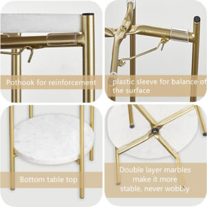 Metal Round 2 Tier Side End Table with Real Natural Marble Top Plant Stands Modern Lightweiht Bedside Small Coffee Table for Living Room Bedroom Small Space White…
