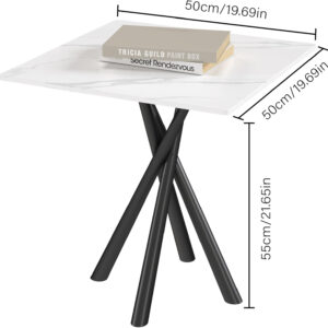 Round White Marble Side Table, Modern End Table with Sintered Stone Top and Black Metal Legs, Sofa Coffee Table for Living Room Apartment (20" x 20" x 22")