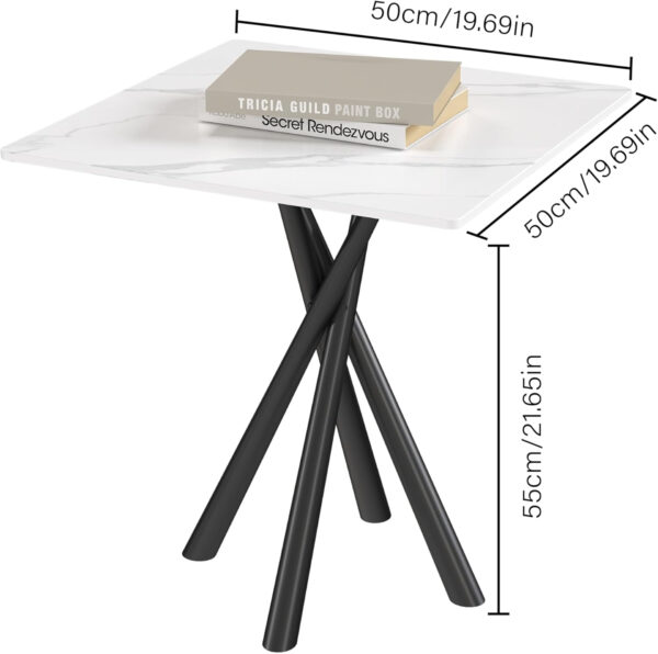 Round White Marble Side Table, Modern End Table with Sintered Stone Top and Black Metal Legs, Sofa Coffee Table for Living Room Apartment (20" x 20" x 22")