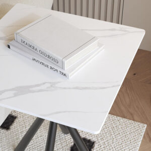 Round White Marble Side Table, Modern End Table with Sintered Stone Top and Black Metal Legs, Sofa Coffee Table for Living Room Apartment (20" x 20" x 22")