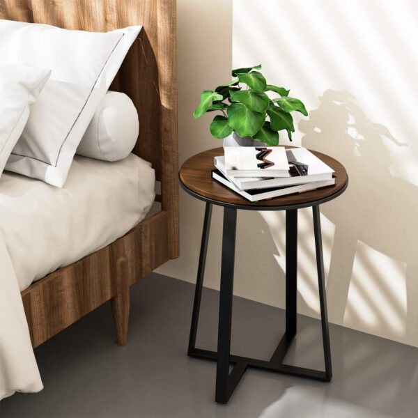 Round End Tables, Small Side Table White Marble Texture MDF Top,Metal Frame Gold Color, Tall End Table for Bed Room,Coffee Tea End Table for Living Room (White Marble+Gold)