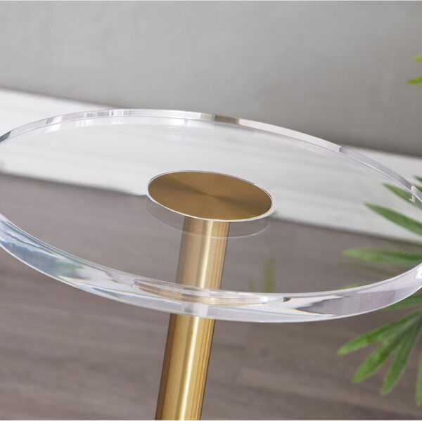 688877aff0fdd00c6d55ebc64f579a2bf649776c51f3112d28e3d.jpg LIKENOW Furniture Acrylic Side Table,Clear Small Round End Table for Living Room,Bedroom,Office | Modern Nightstand with Marble Base,Gold Post,Clear Top for Drink,Food,Snack,Assembly(White)