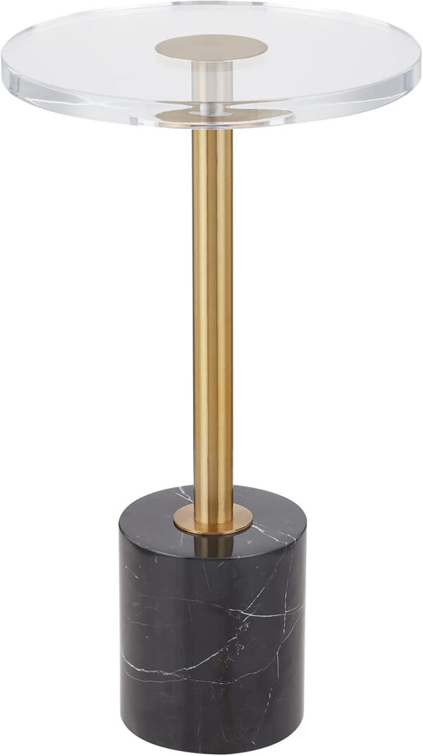 688877b7888a07e06d080a49e111406fe881f0030989442a961da.jpg LIKENOW Furniture Acrylic Side Table,Clear Small Round End Table for Living Room,Bedroom,Office | Modern Nightstand with Marble Base,Gold Post,Clear Top for Drink,Food,Snack,Assembly(White)