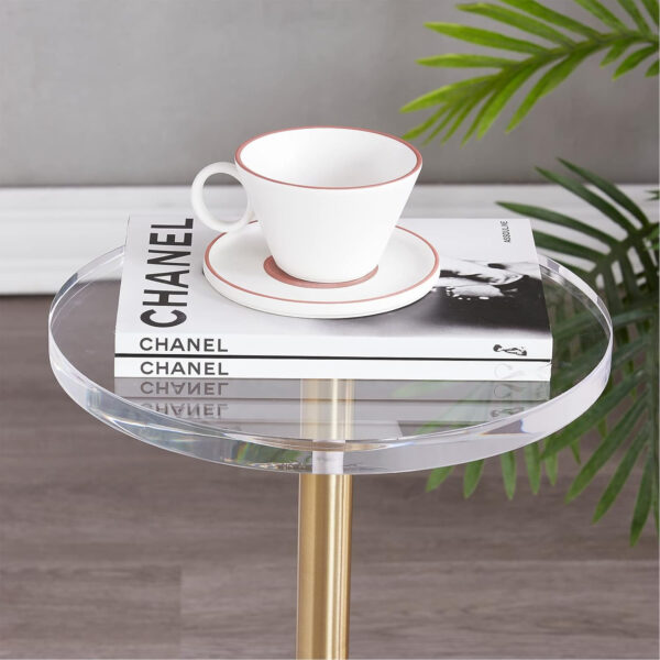 688877bb6c959d828c5ce69b41b840cb65268c549a19fe4d37b8b.jpg LIKENOW Furniture Acrylic Side Table,Clear Small Round End Table for Living Room,Bedroom,Office | Modern Nightstand with Marble Base,Gold Post,Clear Top for Drink,Food,Snack,Assembly(White)