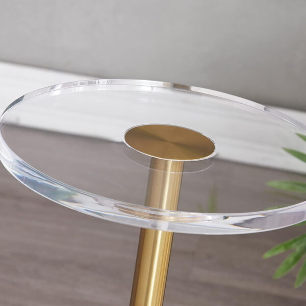 688877bd560b596a76f0f876662c9b97fdaaa5b2a62a0f342640e.jpg LIKENOW Furniture Acrylic Side Table,Clear Small Round End Table for Living Room,Bedroom,Office | Modern Nightstand with Marble Base,Gold Post,Clear Top for Drink,Food,Snack,Assembly(White)