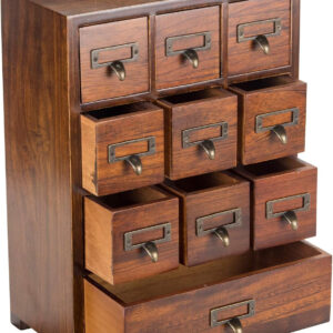 68887876ee6c54e0a4a7741fe01193b770e3dd04d72918d927c9a.jpg Primo Supply Library Card Catalog Solid Wood Small Curio Cabinet l Retro Storage Organizer Apothecary Drawer Dresser l Thread Coin Trading Card Storage Shelf | Tall - Fully Assembled