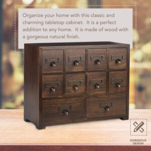 688878846145e13abd0a5ce96ad39979fa7459814cbd531a9e719.jpg Primo Supply Library Card Catalog Solid Wood Small Curio Cabinet l Retro Storage Organizer Apothecary Drawer Dresser l Thread Coin Trading Card Storage Shelf | Tall - Fully Assembled