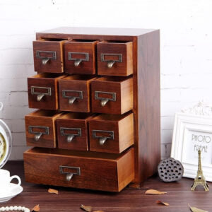 68887888713dc2a86b5d0debb7fb4af10ec1b2c6cafa2de73187b.jpg Primo Supply Library Card Catalog Solid Wood Small Curio Cabinet l Retro Storage Organizer Apothecary Drawer Dresser l Thread Coin Trading Card Storage Shelf | Tall - Fully Assembled
