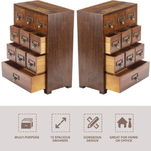6888788b9899c1ab3c386bb0f44238ca1b351520026965b228009.jpg Primo Supply Library Card Catalog Solid Wood Small Curio Cabinet l Retro Storage Organizer Apothecary Drawer Dresser l Thread Coin Trading Card Storage Shelf | Tall - Fully Assembled