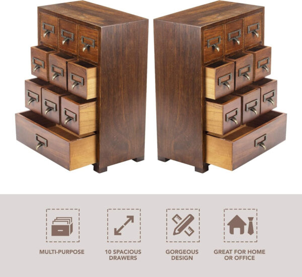 6888788b9899c1ab3c386bb0f44238ca1b351520026965b228009.jpg Primo Supply Library Card Catalog Solid Wood Small Curio Cabinet l Retro Storage Organizer Apothecary Drawer Dresser l Thread Coin Trading Card Storage Shelf | Tall - Fully Assembled